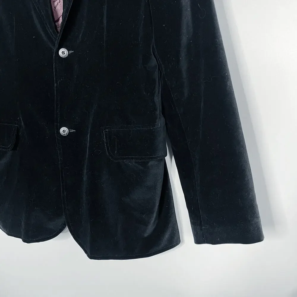 DKNY Mens Medium M Black Velvet Blazer Sport Coat Cotton Two Button Notch Collar